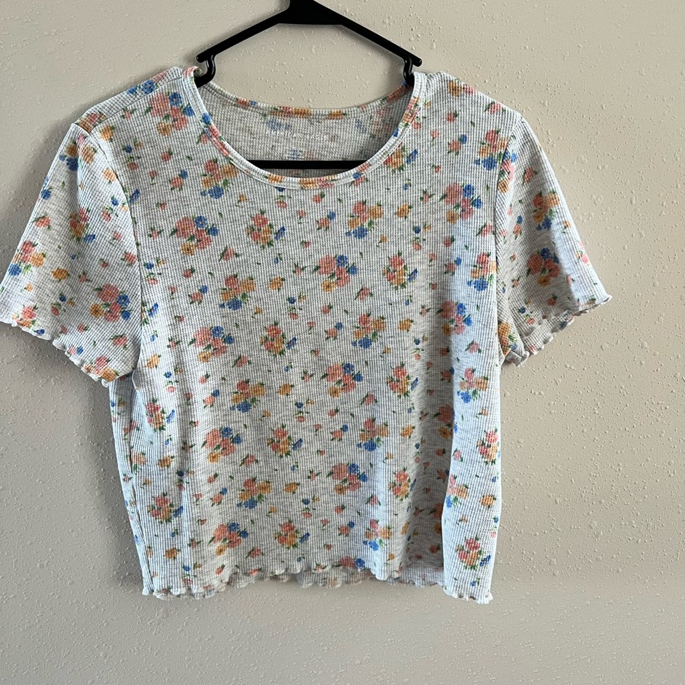 American Eagle XL crop top floral knit tank grey juniors